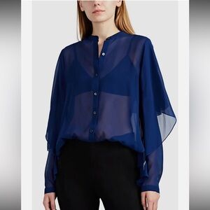 Robert Rodriguez Sheer Button-Down 100% Silk Blouse